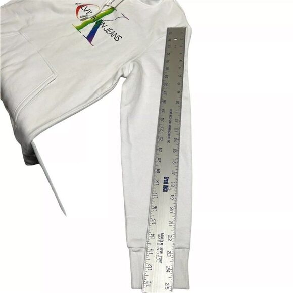 Calvin Klein Hoodie Mens L White RARE Pullover Colorful Bright Rainbow Spring NE - Picture 12 of 16
